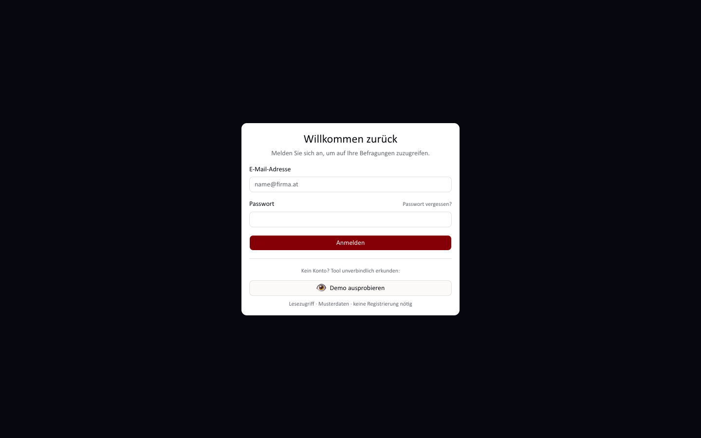 Login-Seite: E-Mail und Passwort eingeben, dann »Anmelden« klicken