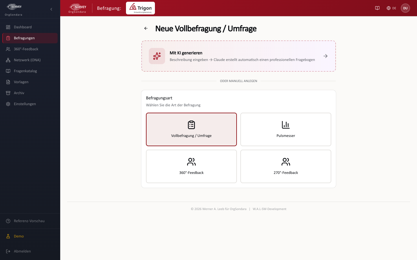 Wizard »Neue Befragung«: Typ, Titel und Anonymitätsstufe wählen