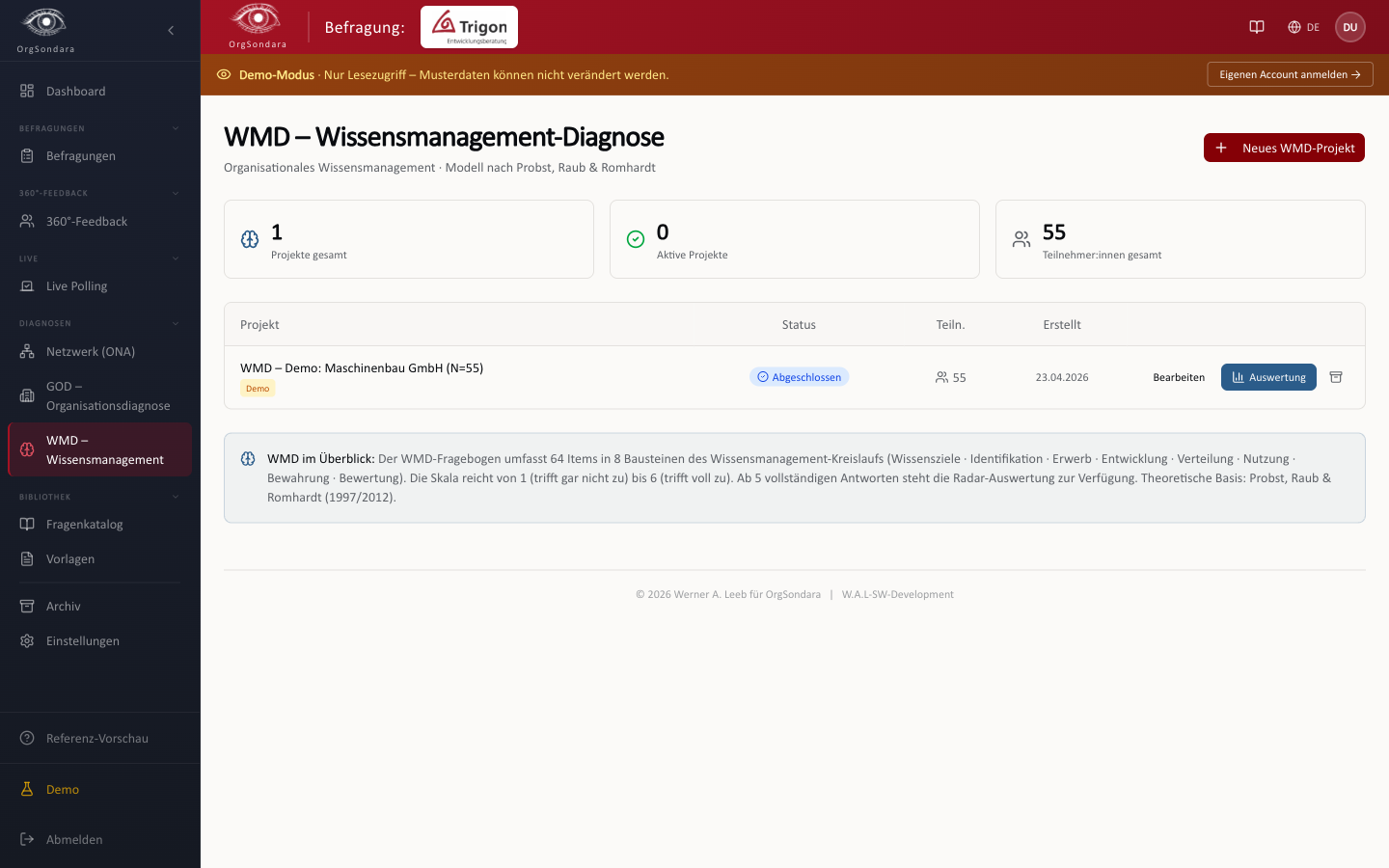WMD-Projektliste: Übersicht aller WMD-Projekte mit Auswertungs-Links